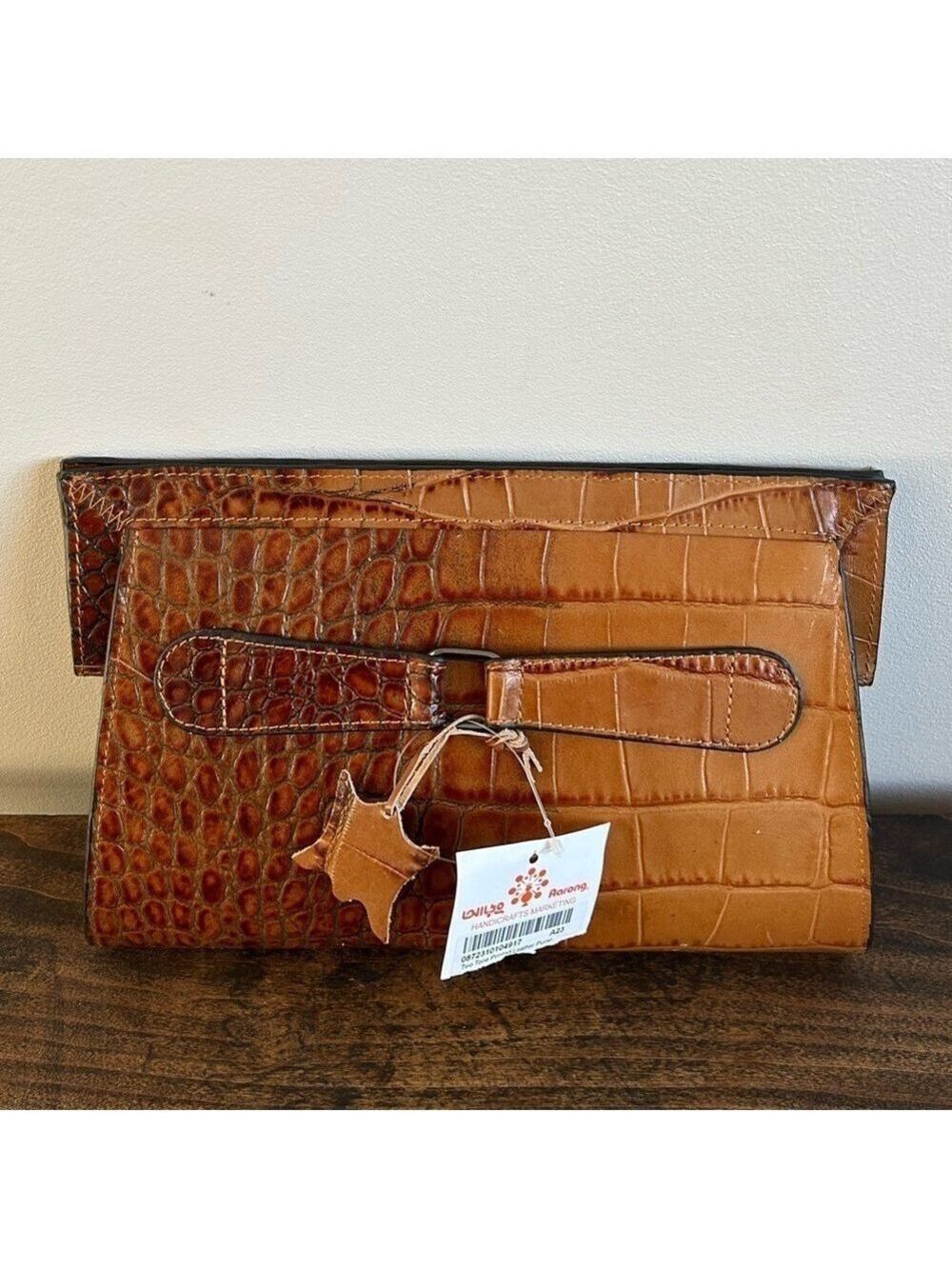 Two Tone Leather Clutch, Colour Brown/Tan.